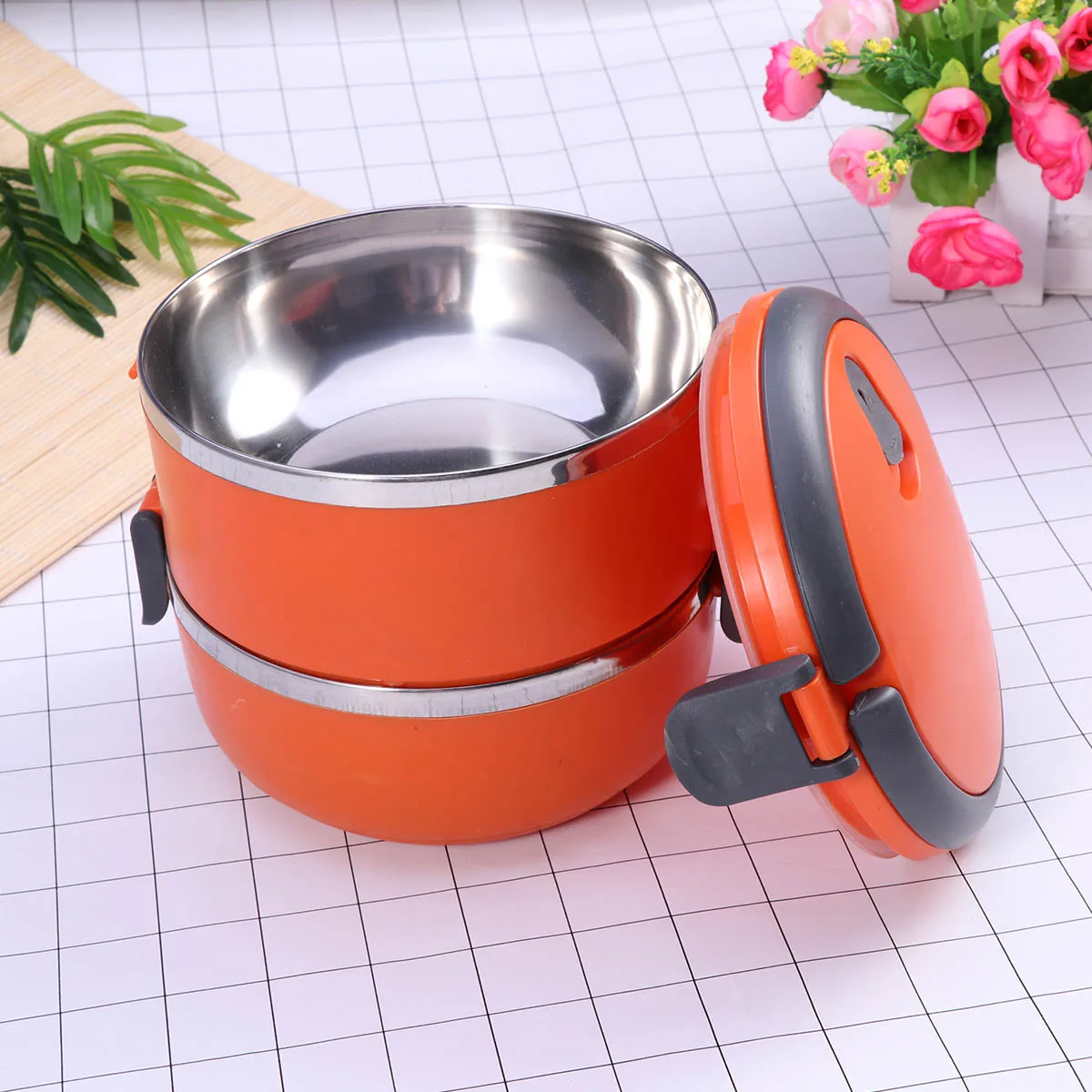 

Double Layer Lunch Box Steel Bento Leak Proof Arched Insulated Lunch Box Food Containers Handle Compact Storage