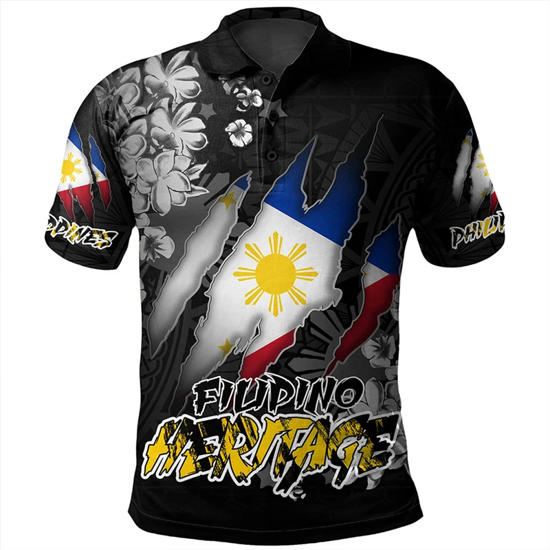 Heren Mode 3d Filipijnen Nationale Vlag Print Shirts Filipijnen Nationale Held Dag Grafisch Polo Shirt Voor Heren Kleding Tops