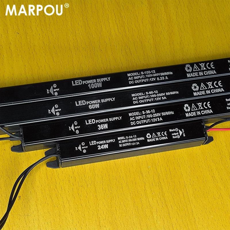 MARPOU LED Thin Power Supply Lighting DC 24V 12V Transformer AC120-240V 24W 36W 60W 100W For LED Light Driver Adapter
