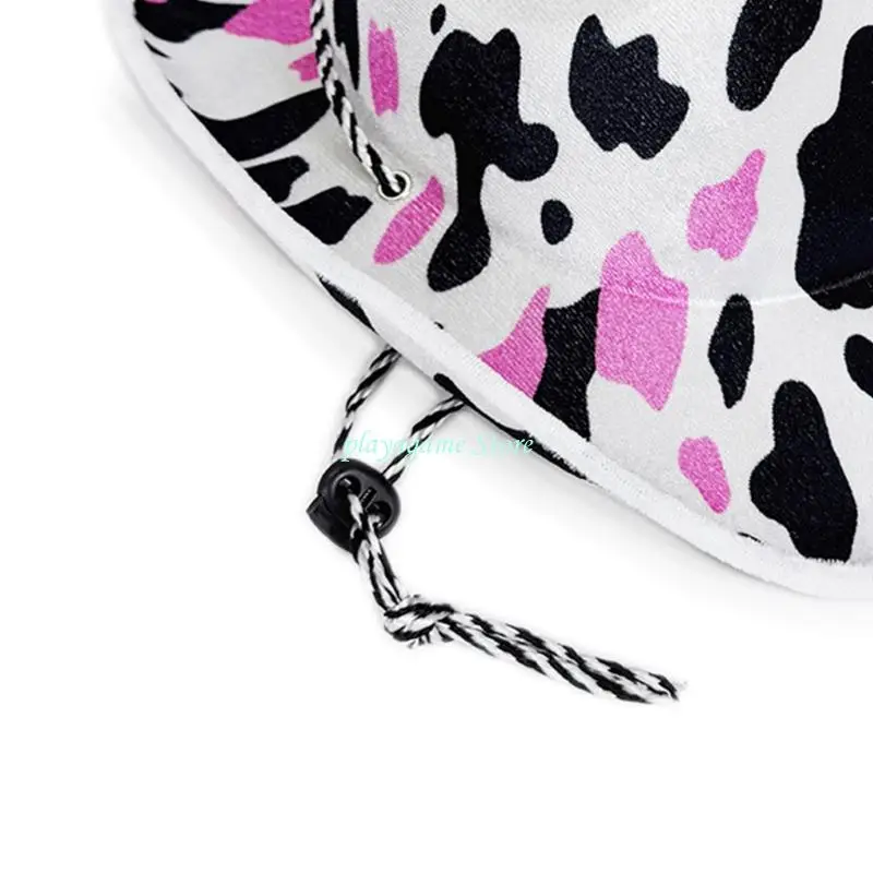 Y88A قبعة حفلات أنيقة مع نمط بقرة طباعة قابل للتعديل الرقبة الحبل قبعة حفلات لحدث تأثيري عرض مسرحي خوذة #3