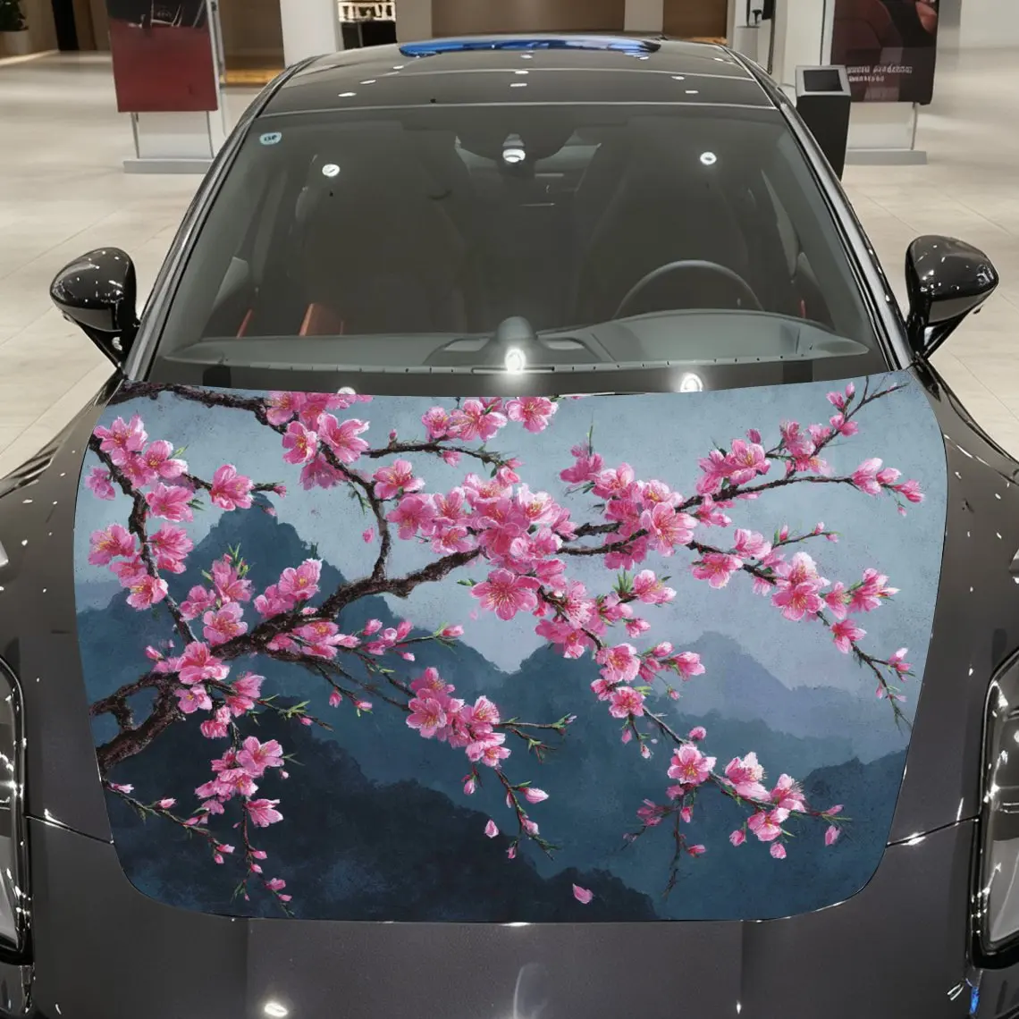 Pink Peach Blossom Car Hood Stickers, Wrapped In Colorful Vinyl Stickers, Suitable For All Cars, Decorative Hood Patterns And Ca