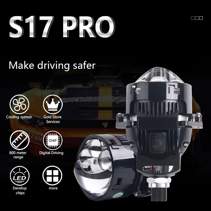 XTG S17PRO 3 Inch 140W 6000K Triple Eye Bi LED Projector Lens Super Bright Car Headlight Retrofit Upgrade Driving Lamp Kit