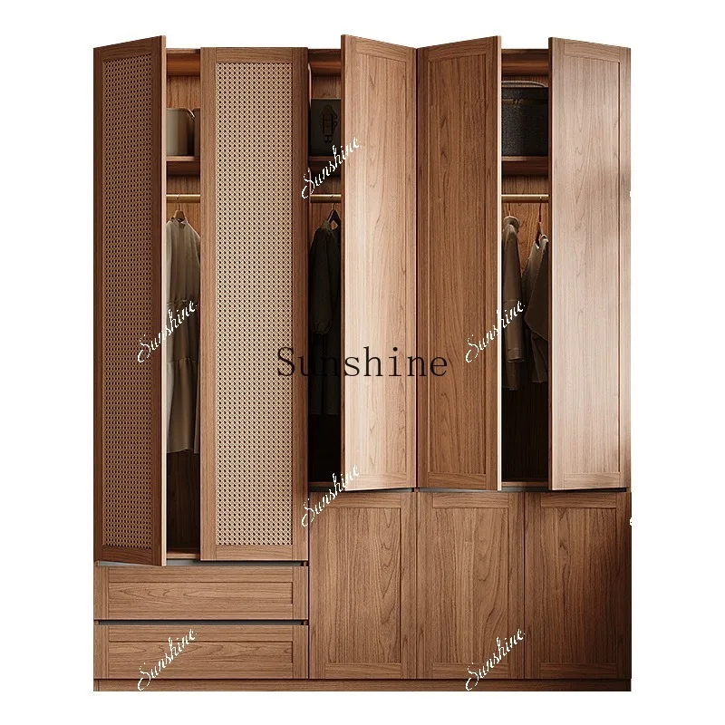 Rattan door wardrobe antique walnut high-end free handle door to the top  FT