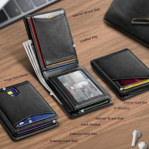 YATBEST-Bolso para tarjetas de hombre, billetera de cuero con múltiples ranuras, cepillo antirrobo RFID con ventana para tarjetas de identificación, Clip para tarjetas de moda