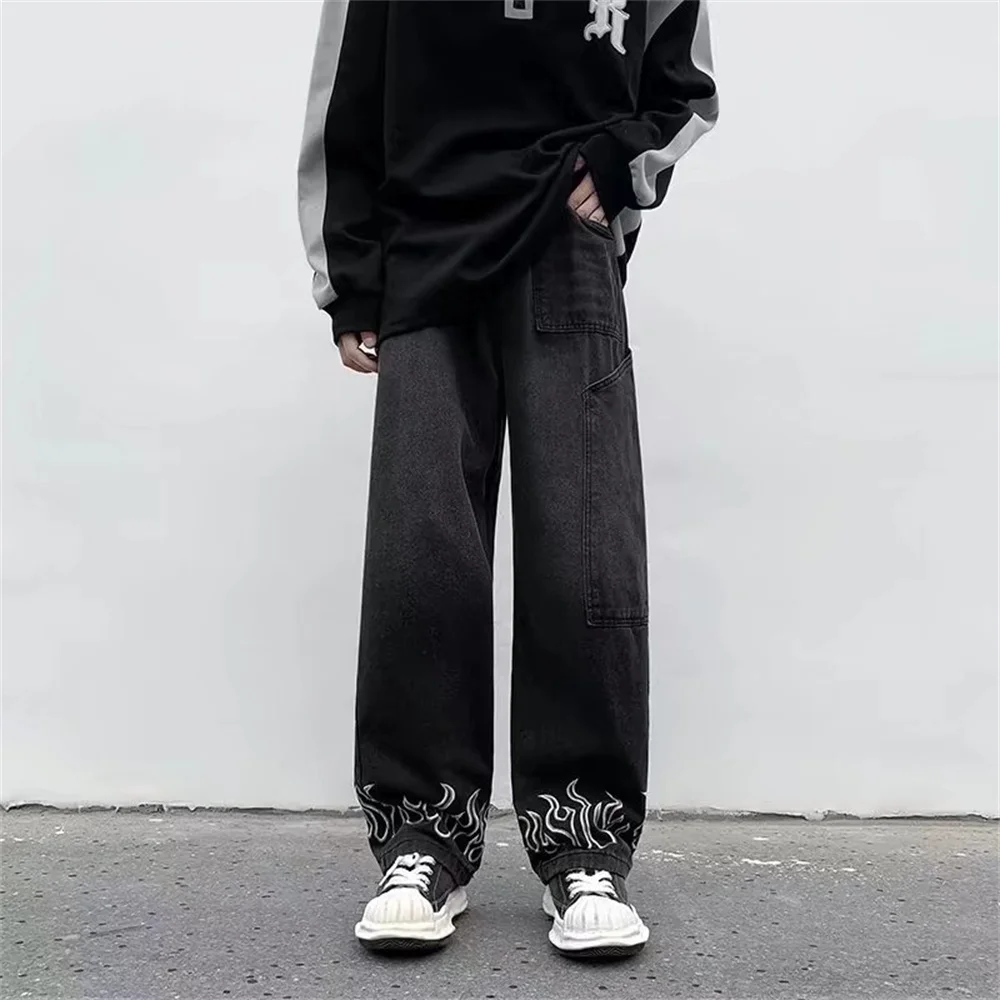 Multi Pocket Cargo Pants Men Jeans High Street Vintage Hip Hop Wide Leg Jeans Men jeans Clothing Loose Casual Mens Jeans