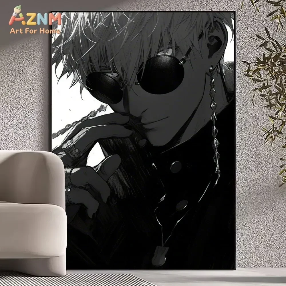 AZNM Jujutsu Kaisen Satoru Gojo Black White Anime Diamond Wall Print Unframed Painting Modern Room Aesthetic Decor Art Poster