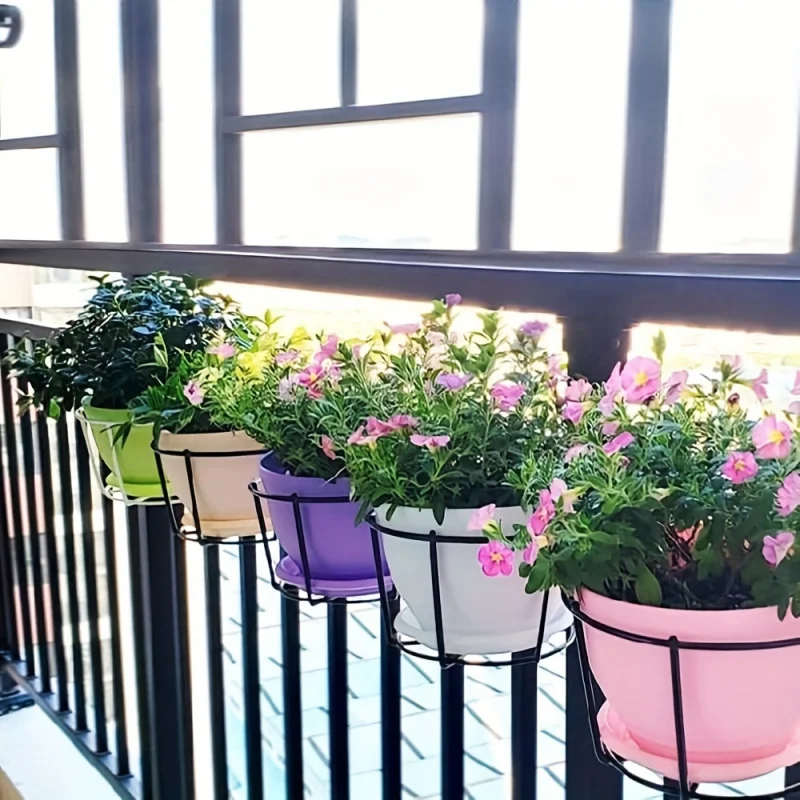 Lot de 2/4 pots de fleurs suspendus en métal pour balcon, patio, jardin, clôture, véranda – Support de présentation pour plantes