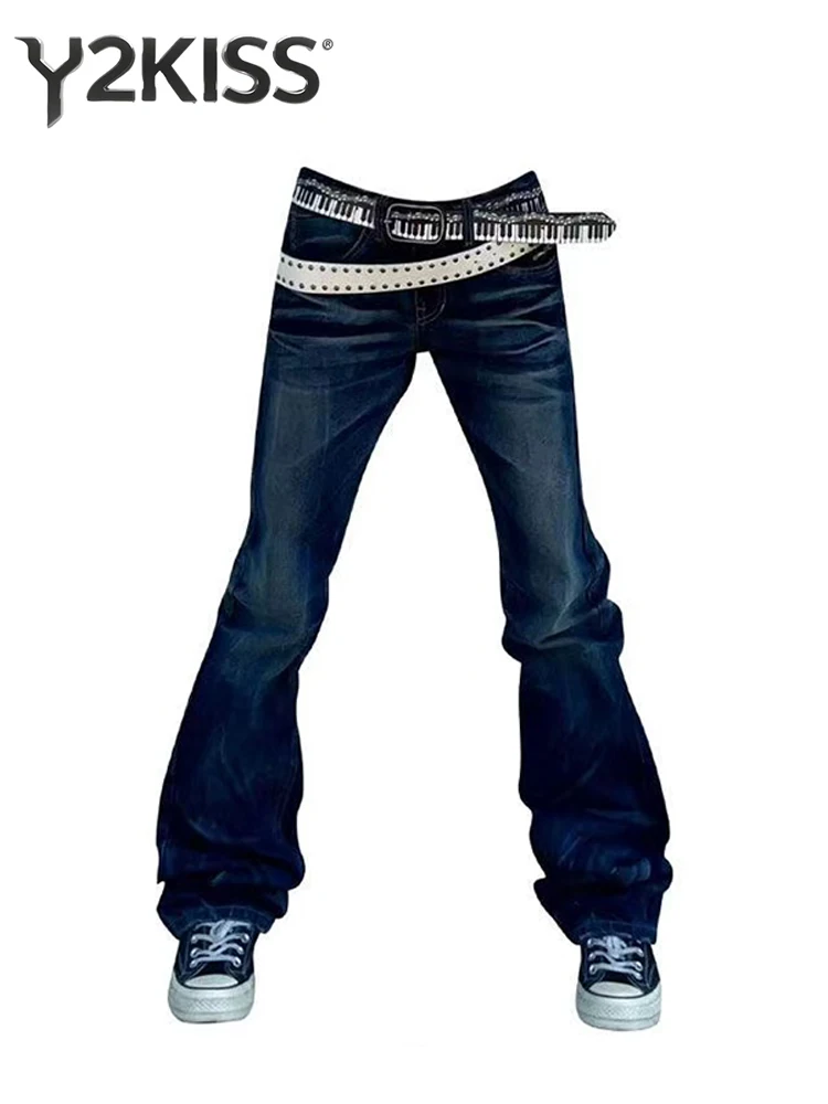Women's Jean Flare Jeans American Retro Denim Pants Y2K Skinny Jeans Japanese Harajuku Tide Designer Long Trousers Tide Stacked