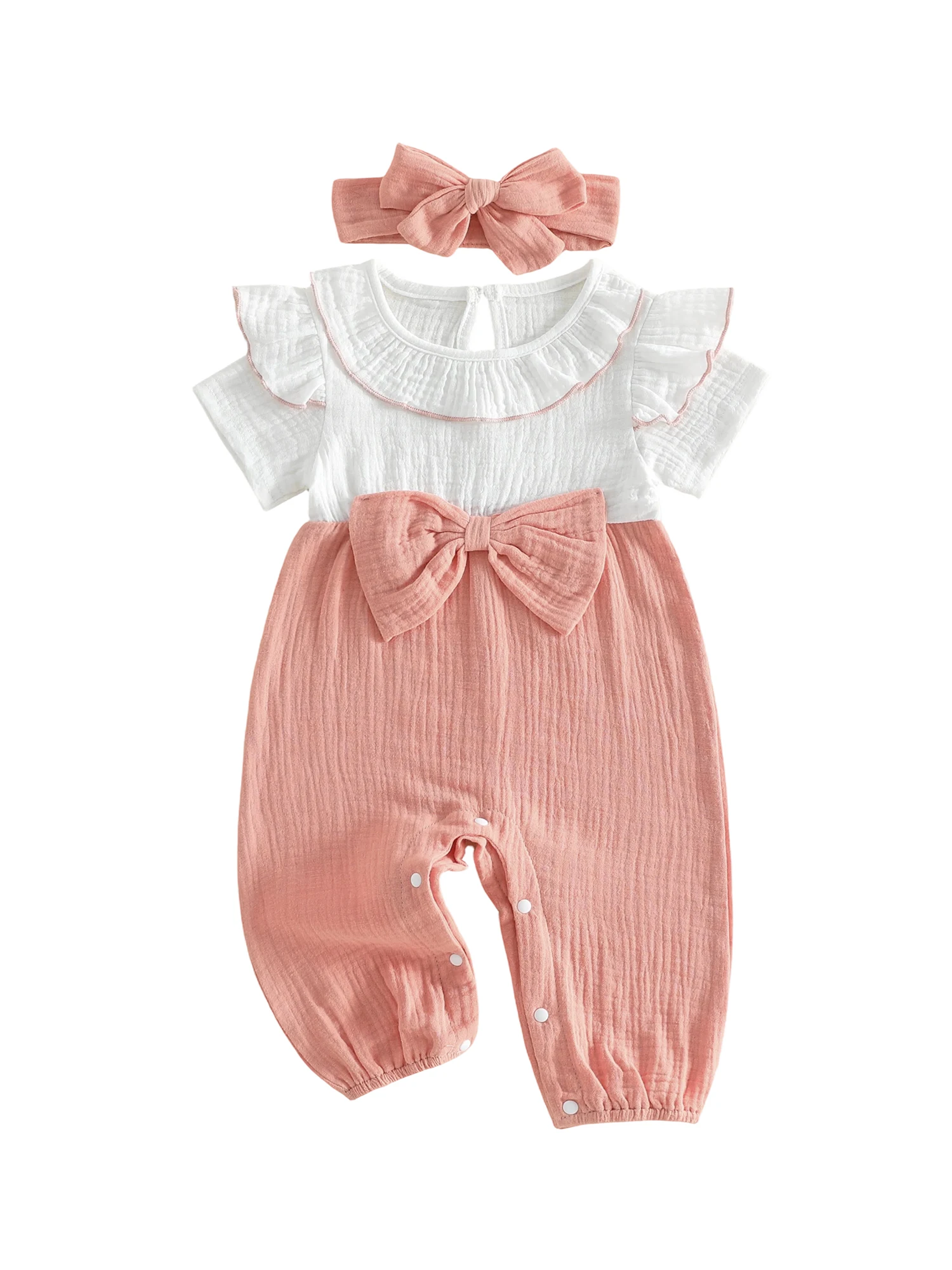 

Adorable Toddler Girls Floral Print Sleeveless Rompers with Matching Bow Headband Set for Summer Outfits