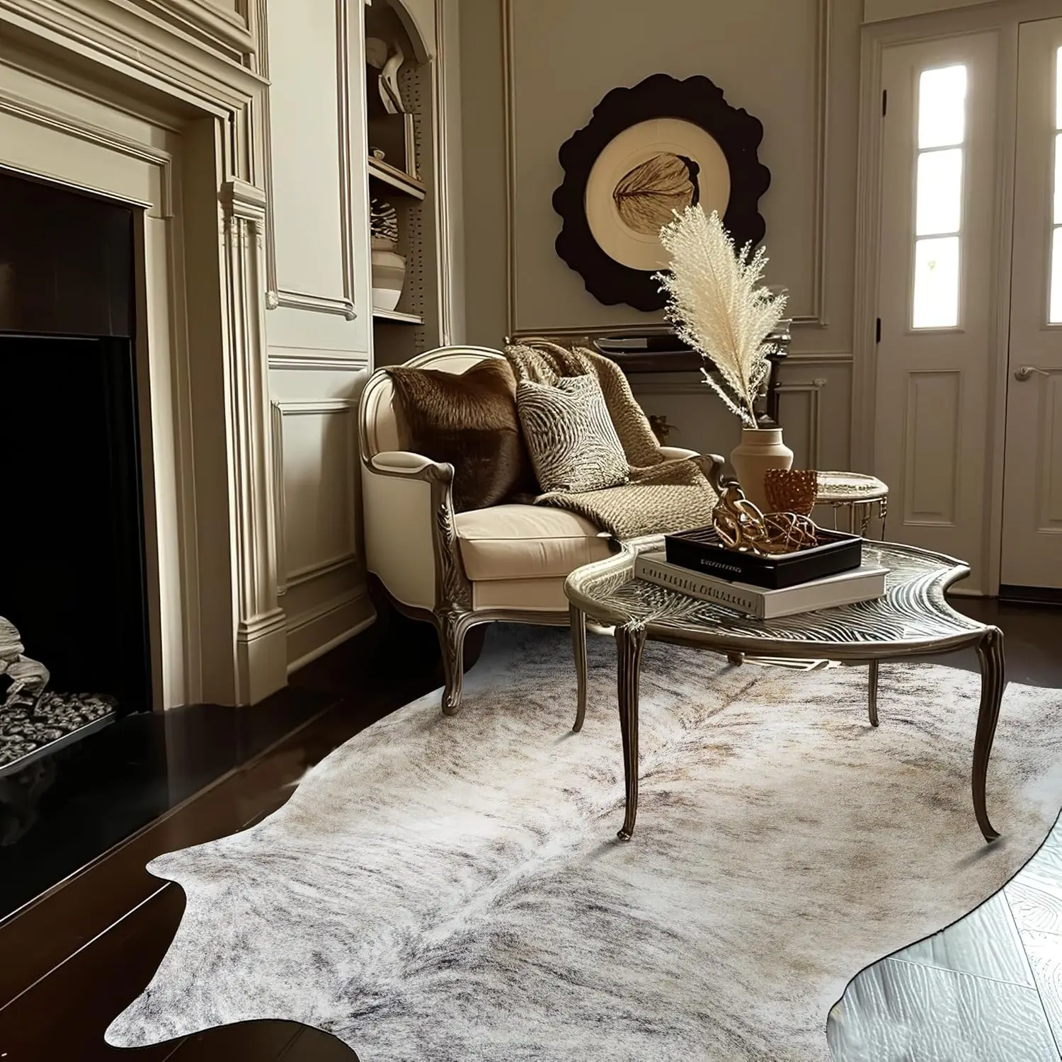 

Cowhide Area Rug Cow Print Faux Living Room Area Rug 5X7 Light Brown Cow Hide Indoor Floor Cover Animal Skin Alternative Mat