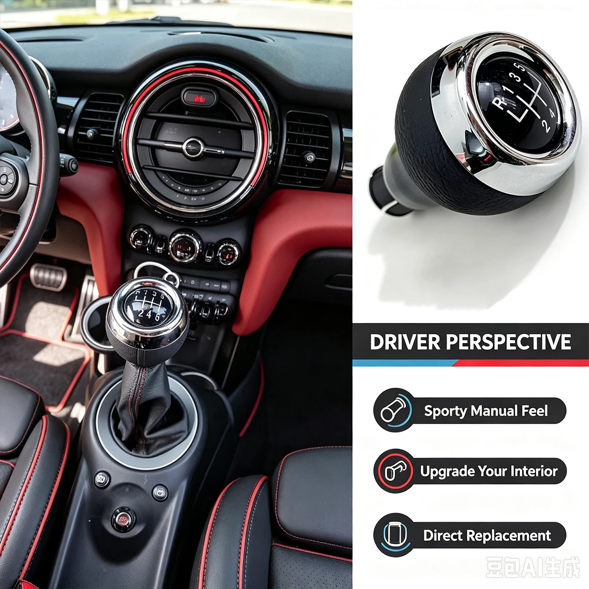 5/6 Speed Racing Gear Shift Knob For Mini Cooper F54 F55 F56 F57 R55 R56 R57 R58 R59 R60 R61 - PU Leather Ball Shifter