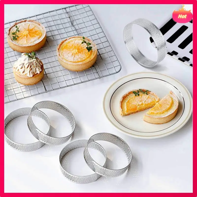 

16 Pcs Circular Stainless Steel Tart Ring Tower Pie Cake Mould Baking Tools Perforated Cake Mousse Ring,8Cm