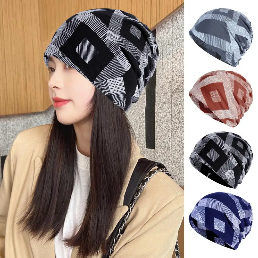 

Unisex Winter Hat Geometric Print Elastic Baggy Warm Decorative Beanie Hip Hop Lightweight Women Men Fall Cap 남성 캐주얼 모자