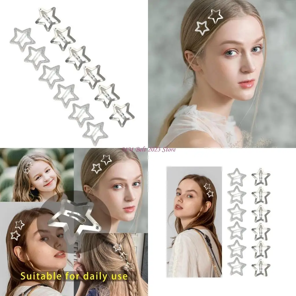 

49ME 12pcs Star Hair Clip Carnival Photography Hairpin for Woman Girls Dopamine Look Bangs Taking Photo Anti Slip