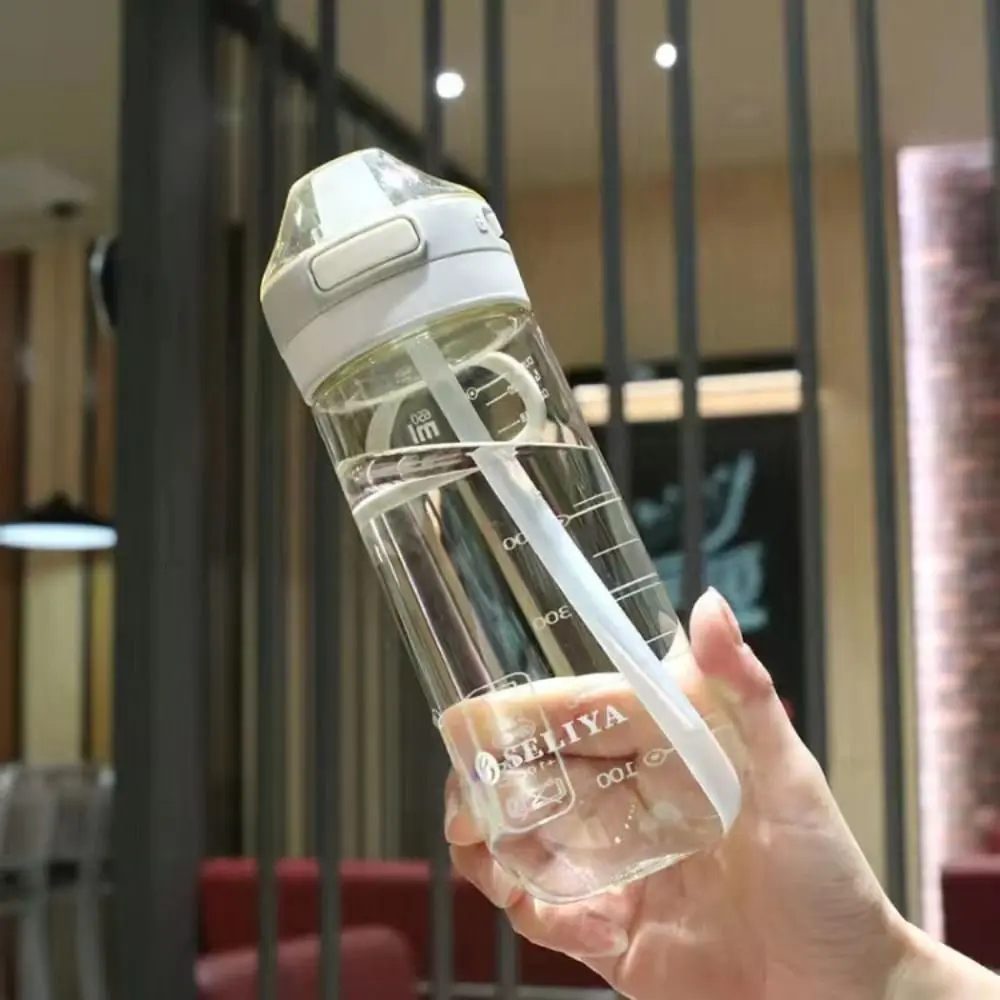 500/650ml Sports Water Bottle with Straw Drop-resistant Plastic Transparent Water Bottle Handle High Capacity Drinkware Children