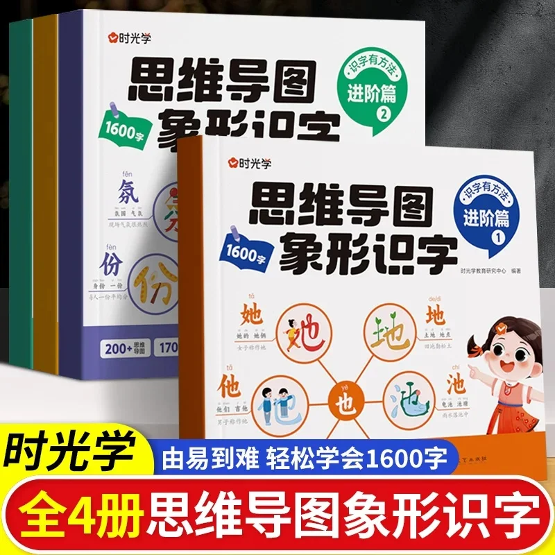 0-6ages Kids Time Study Mind Map Pictographic Literacy, Big Size Chinese Character Shorthand 1600 Words Scientific Literacy