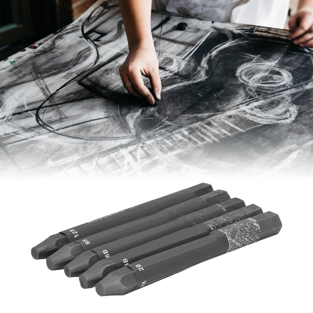 5pcs Hexagonal Shape Drawing Sticks 2B 4B 6B 8B 12B Water Soluble Formula Water Soluble Sticks Sketching Set