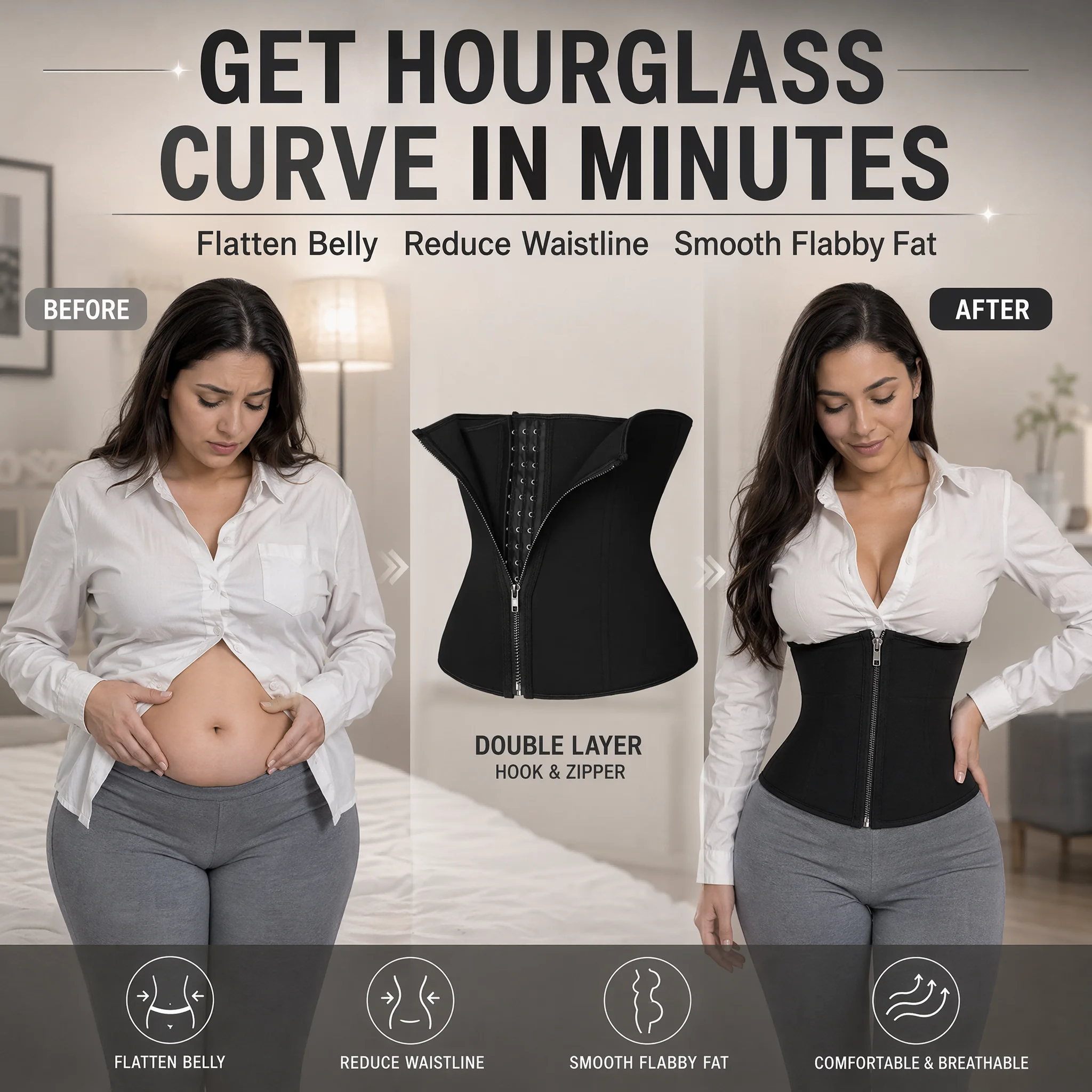 ジッパーとフック留め付きネオプレンウエストトレーナー – 女 - Sweat Waist Trainer Belt Neoprene のレビューと価格