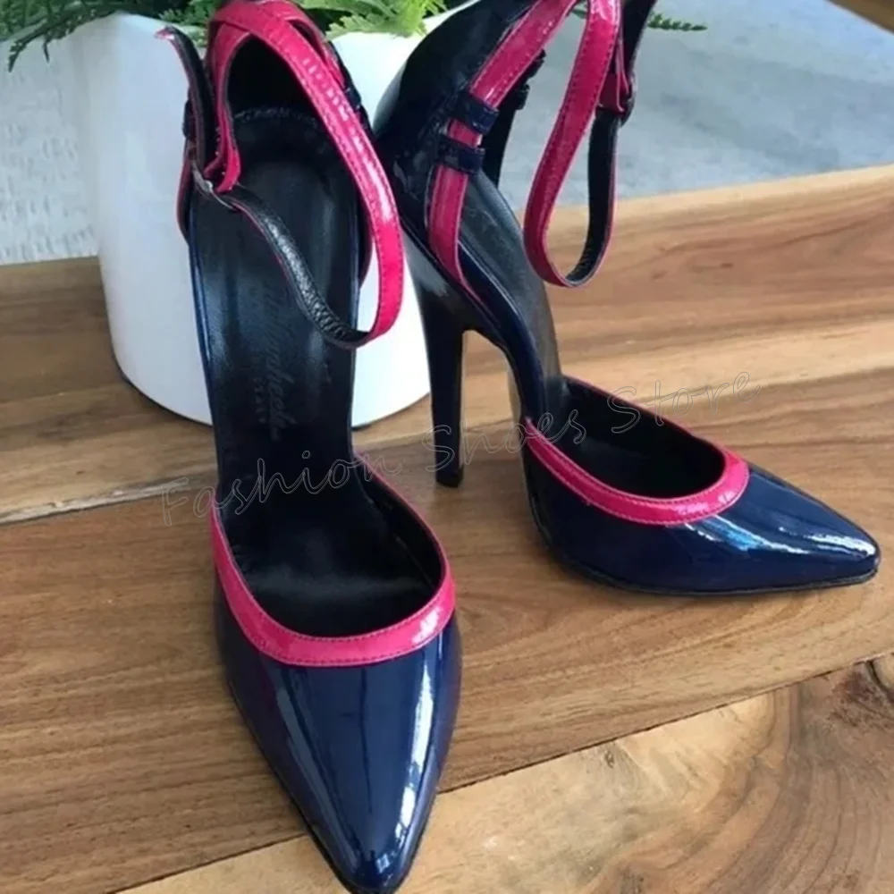 Black Pointed Toe Ankle Buckle Pumps Patent leather Thin High Heels High Heel Shoes for Women Heels 2025 New Zapatos Para Mujere