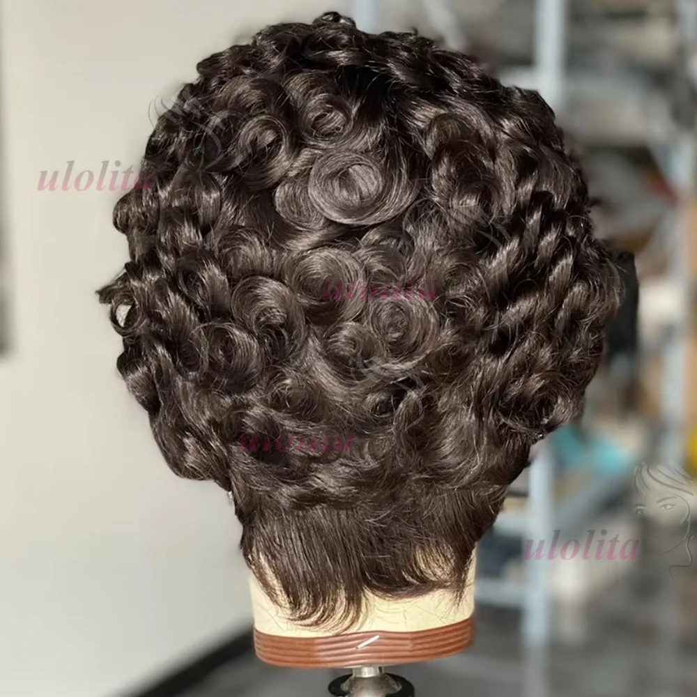 Chioma Lockige Pixie-Cut-Perücke 13X4 Full Lace Frontal Perücke Kurzer Bob Echthaarperücken für Frauen Kleberlose Lace-Perücke mit vorgezupftem Haaransatz – Detail 12