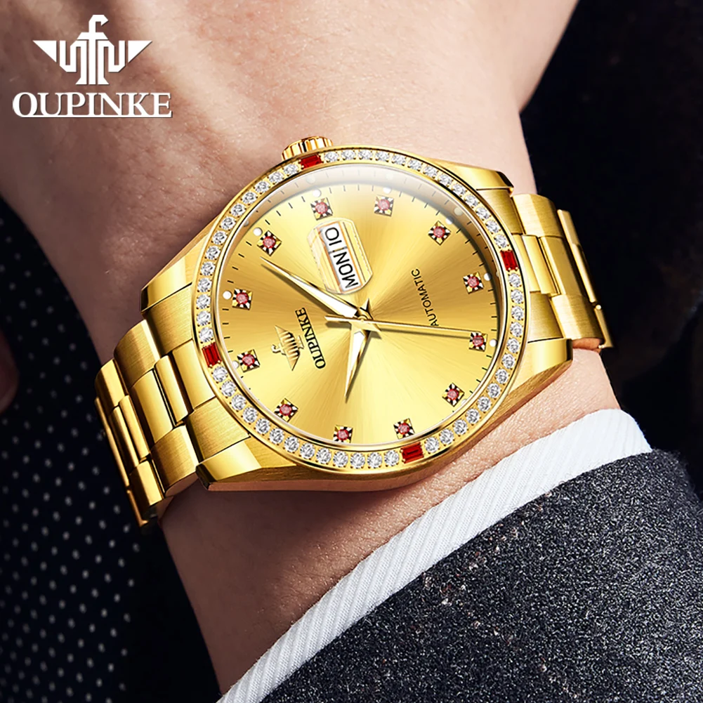 Брендовые мужские полностью автоматические механические часы OUPINKE с календарем недели 3261