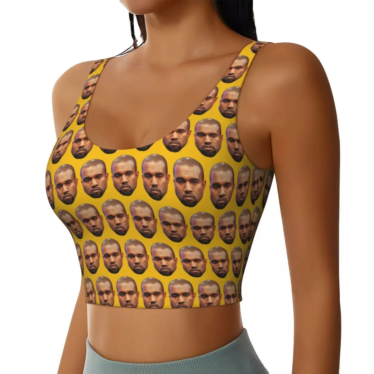Custom Funny Kanye West Meme Sports Bra Women's Rapper Music Producer High Impact Workout Yoga Crop Top