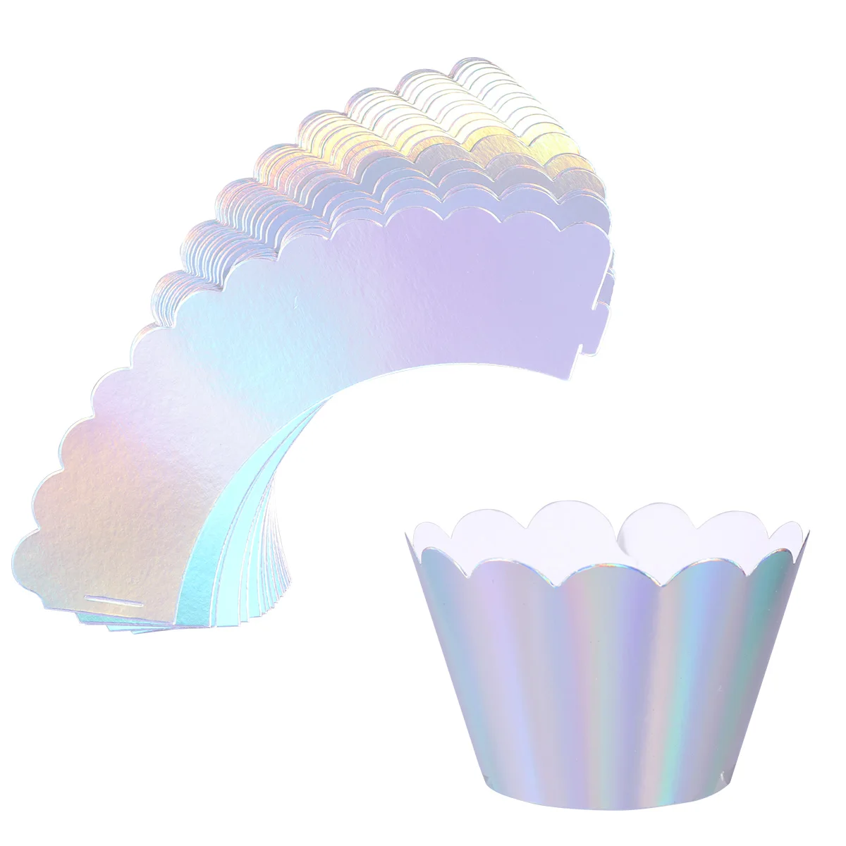 

36pcs Iridescence Silver Cupcake Wrappers Paper Baking Cake Decoration Wraps for Wedding Birthday Party