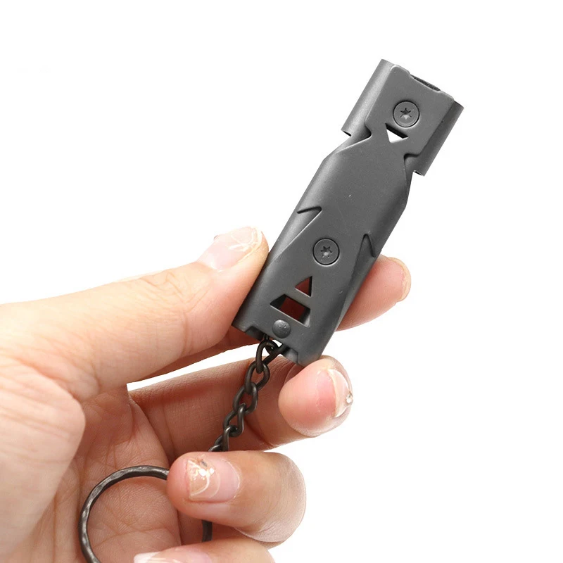 Double Pipe Whistle Pendant Keychain, portátil Outdoor Survival Emergência Camping Ferramenta