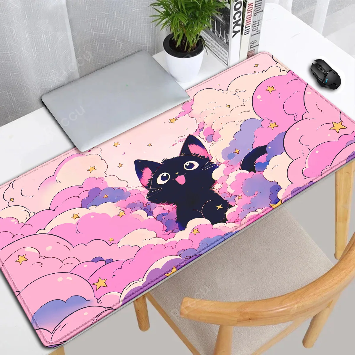 

Cute black Cat Large Gaming Keyboard mouse pad Green Plant Computer Gamer Tablet Mause pad Long mousepad 900x400 Play Mice Mats