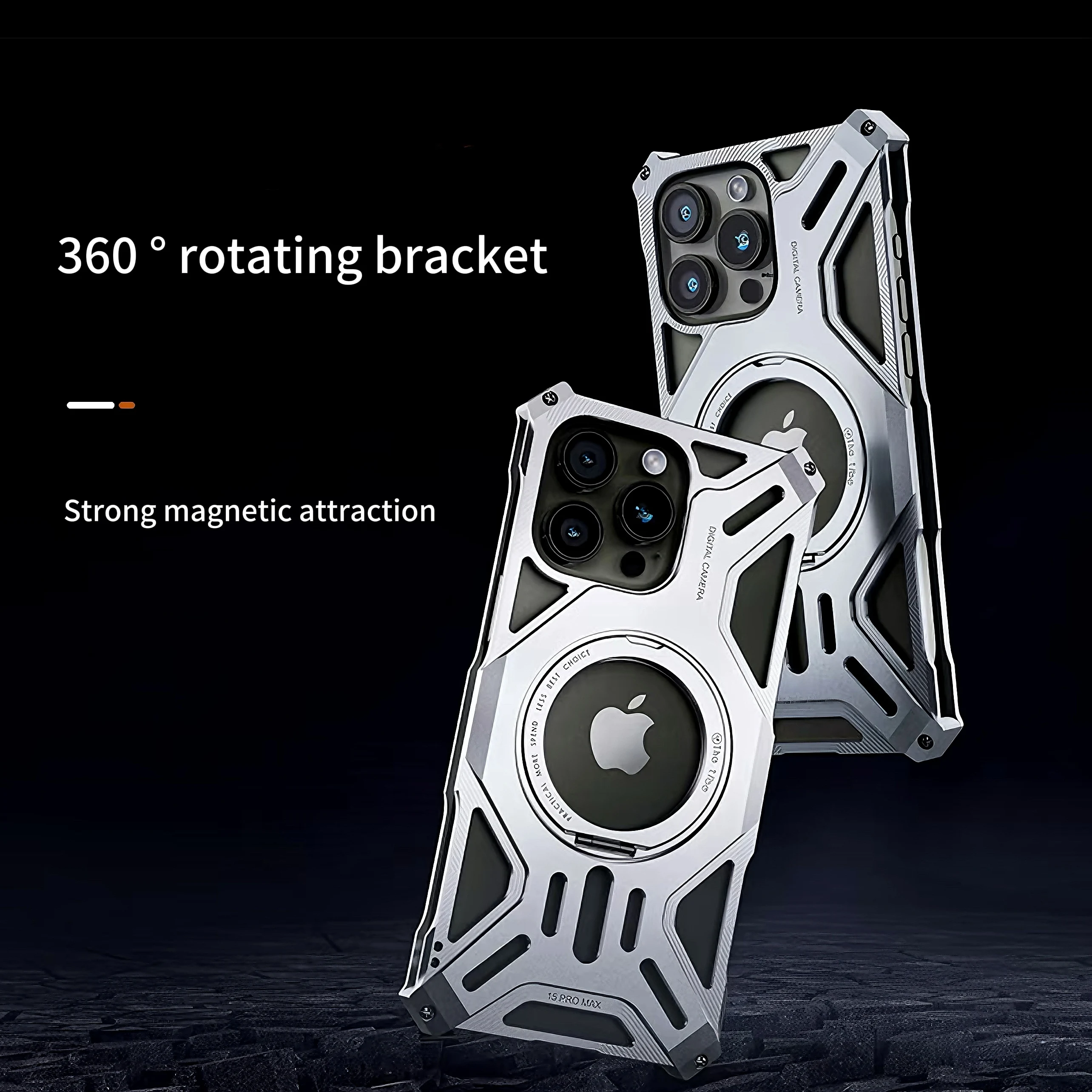 

Senior Alloy Heat Dissipation Protective Case Suitable For IPhone 13 14 15 16 Promax Magnetic 360 ° Rotating Bracket Phone Case