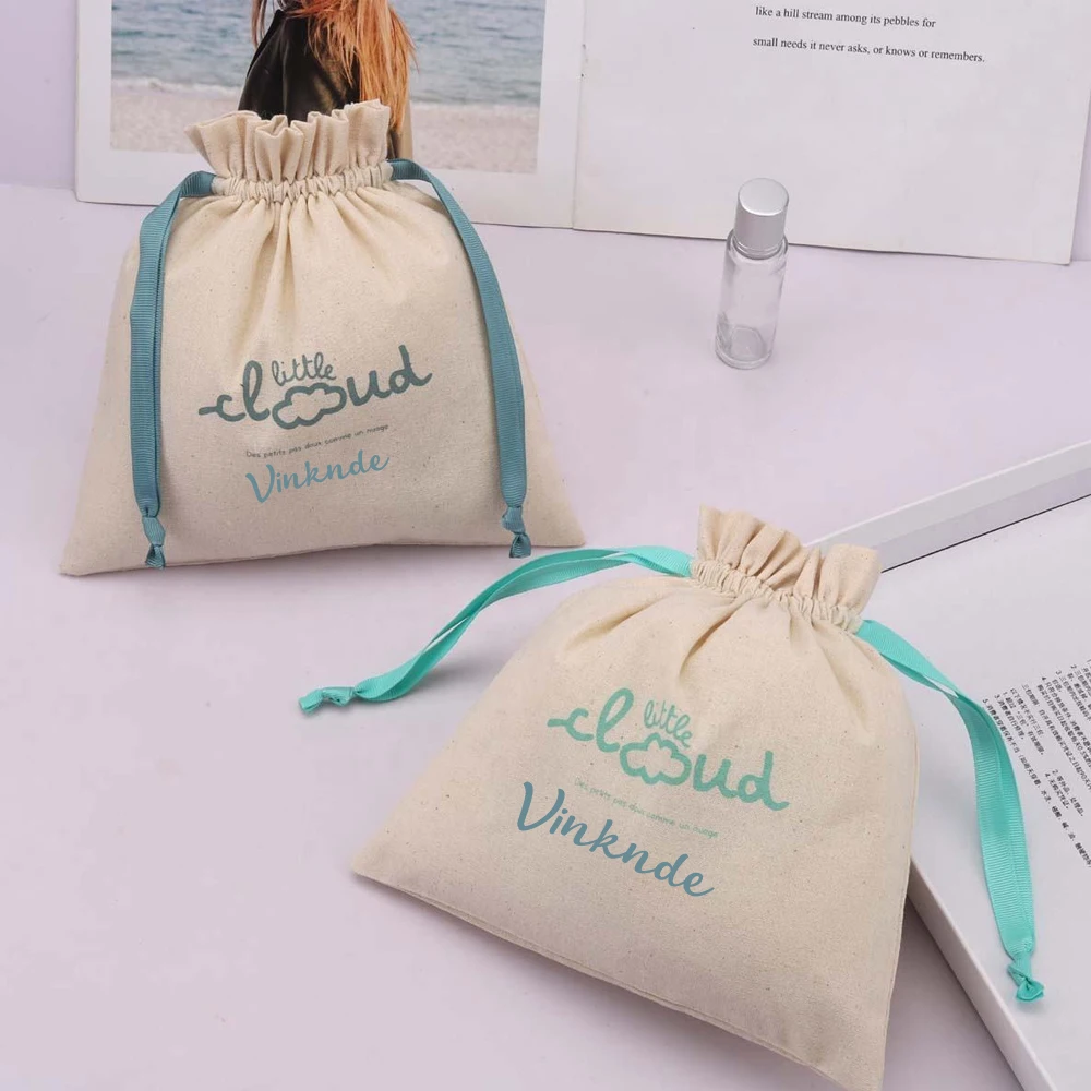 

High Quality Cotton Linen Drawstring Bags Candle Jewelry Makeup Packaging Bag Custom Logo Printing Wedding Party Gift Pouches