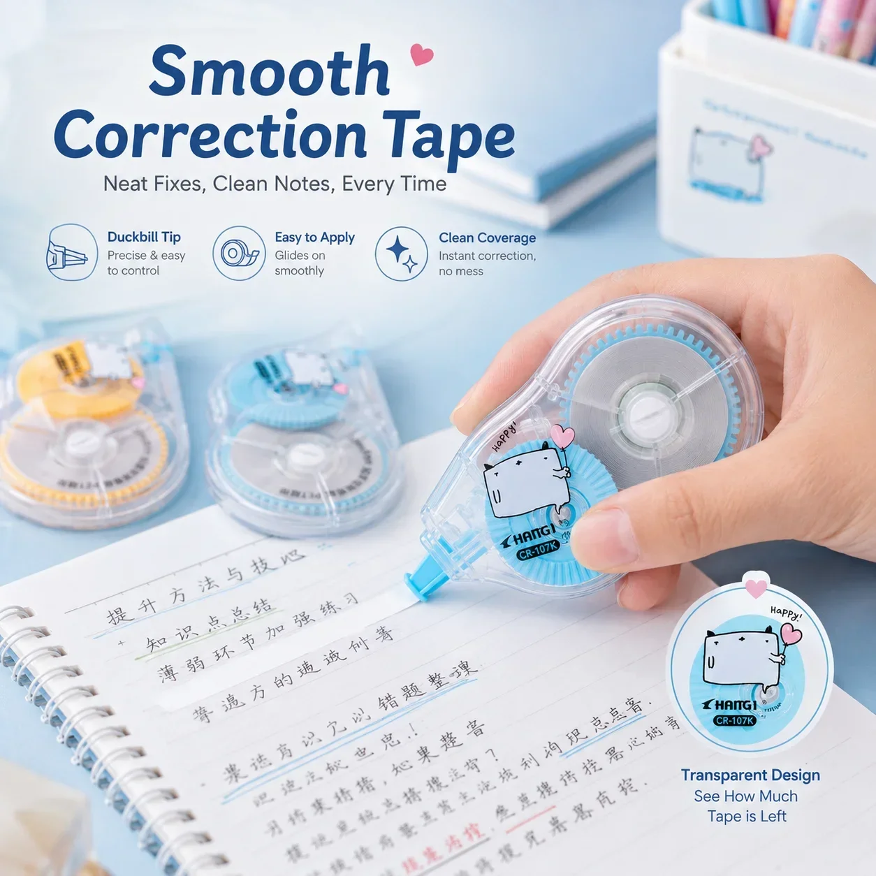 Duckbill Correction Tape Large Capacity, Transparent Tape Non-Break, Student Stationery Gift