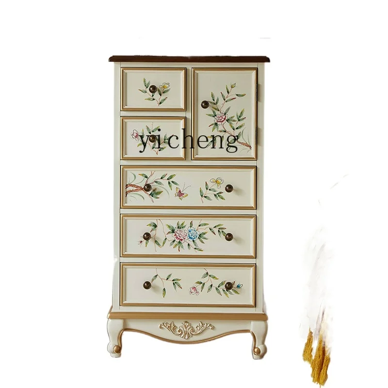 

XC Bedroom American Style Chest of Drawers Painted Storage Cabinet Vintage Storage Solid Wood Master Bedroom Tailstock