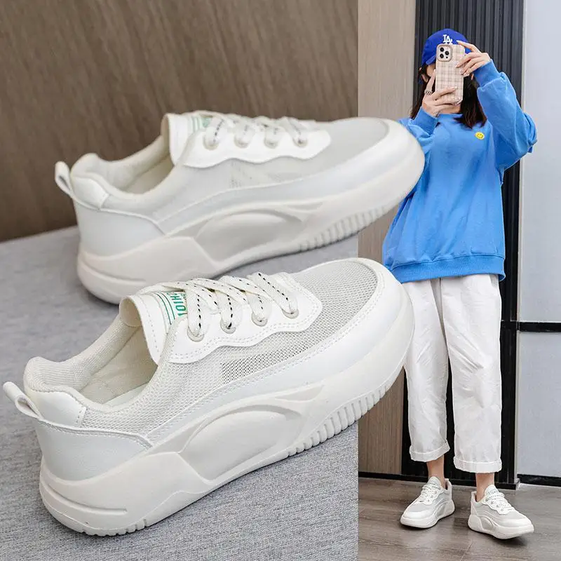 

White Shoes for Women 2024 Summer New Versatile Student Thick-soled Sneakers Casual Breathable Comfortable Women's Shoes