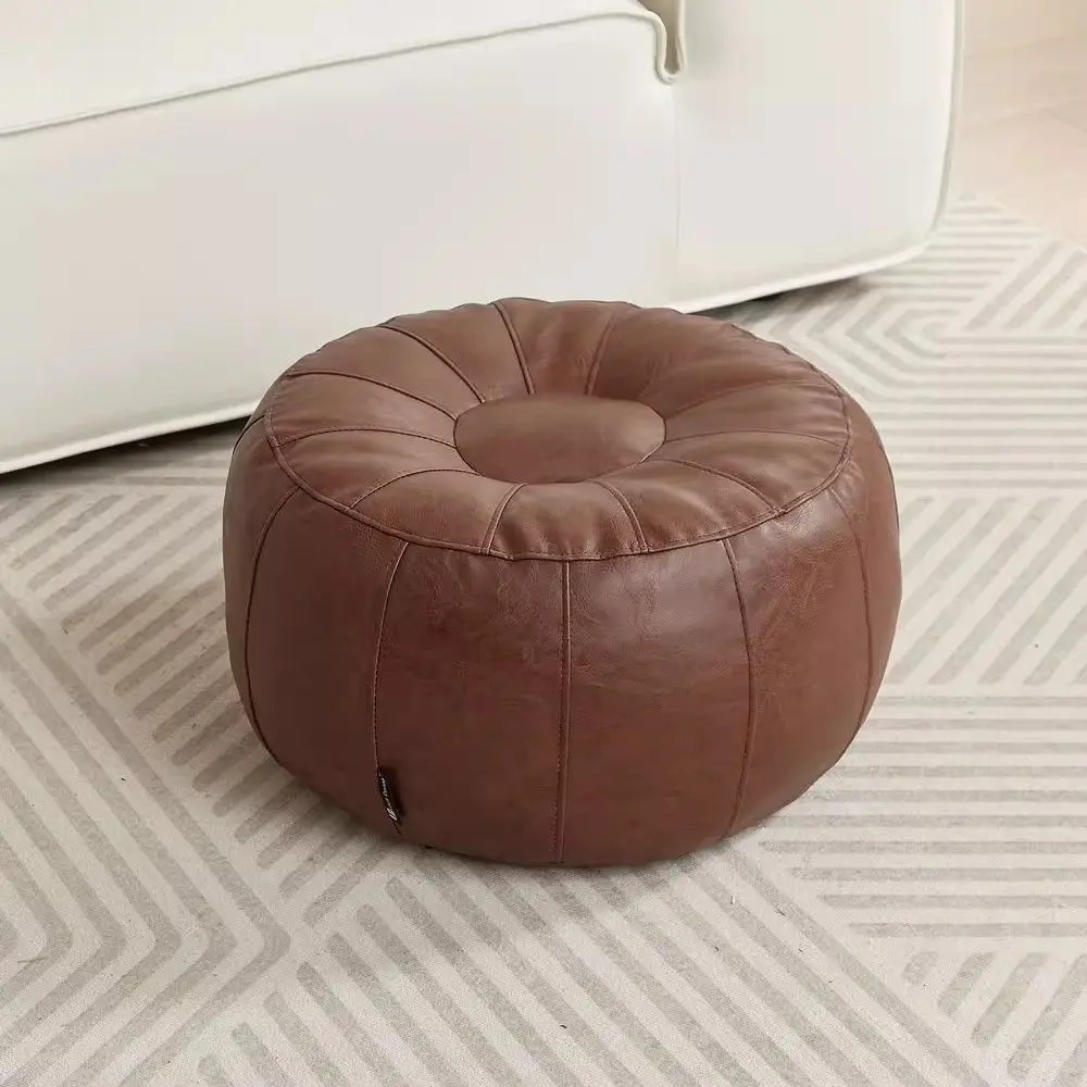 & Multi-Functional Storage Ottoman, Pumpkin Shape Footstool with Removable Cover, Pouf Seat for Sofa & Living Room