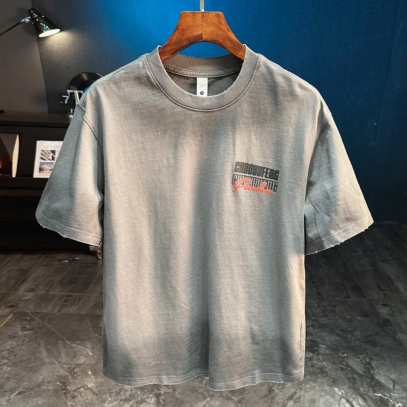 

American style gradually changing color T-shirt men's short sleeved trendy brand 2025 spring and summer new loose round neck top