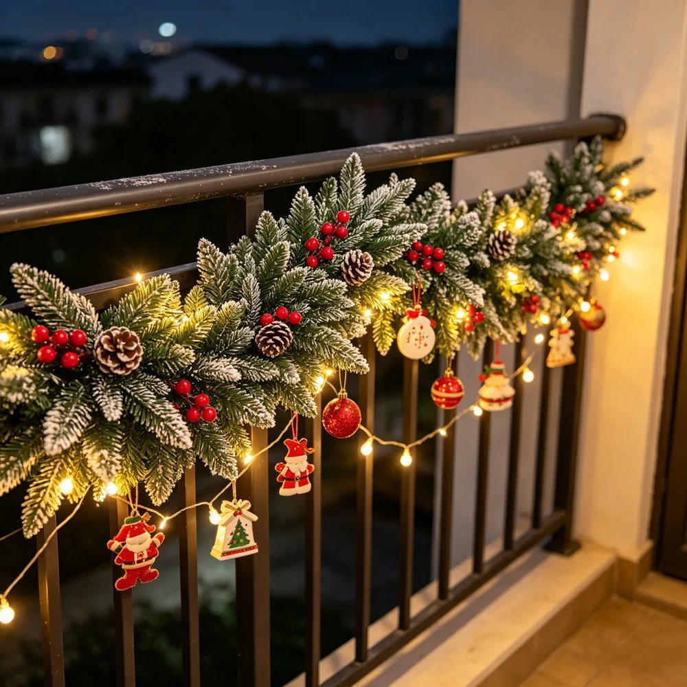With Berry and Pine-cone Christmas Artificial Pine Vine White-tipped Design Simulated Artificial Rattan PVC