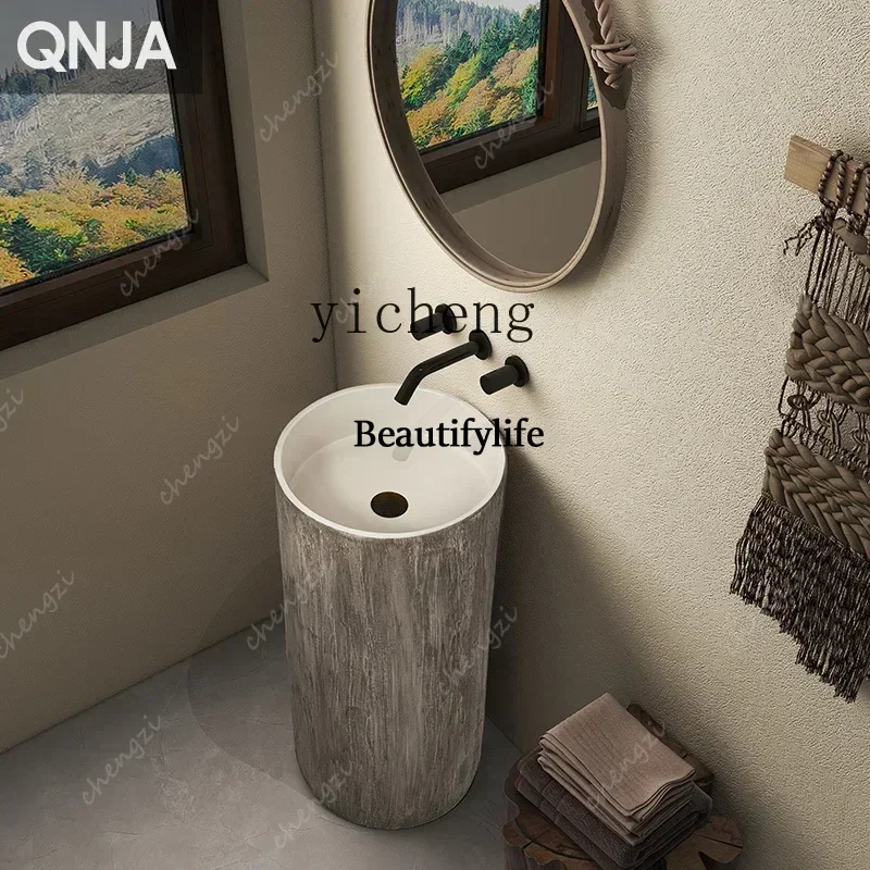 J132 Floor-Standing Artistic Wash Basin with Wood Grain Round Design