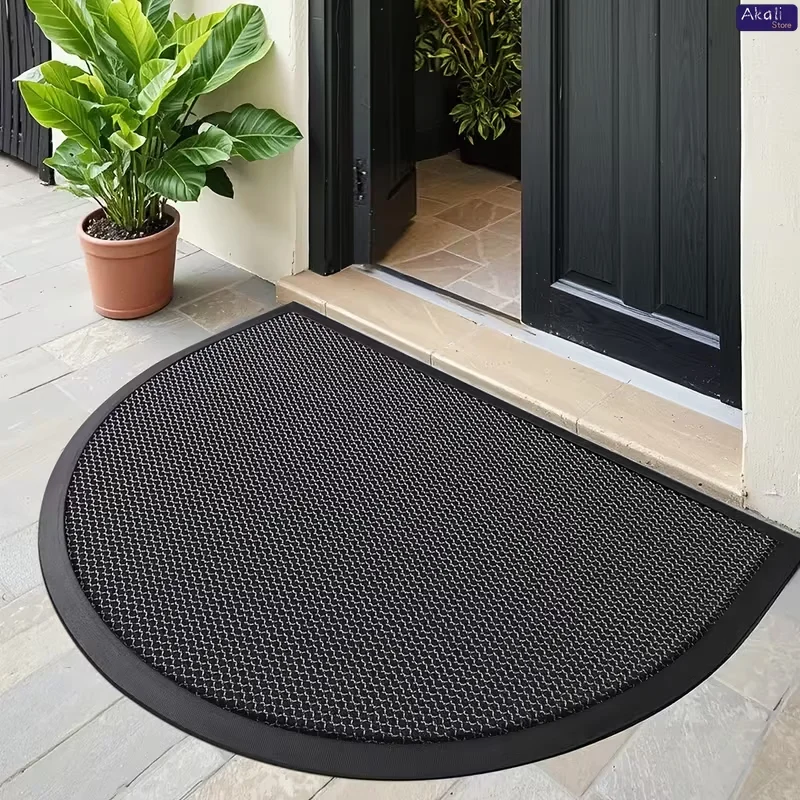 Half Round Non Slip Door Mat PVC Rubber Backing Entrance Doormat Waterproof Dirt Trapper Easy Clean Durable Floor Rug