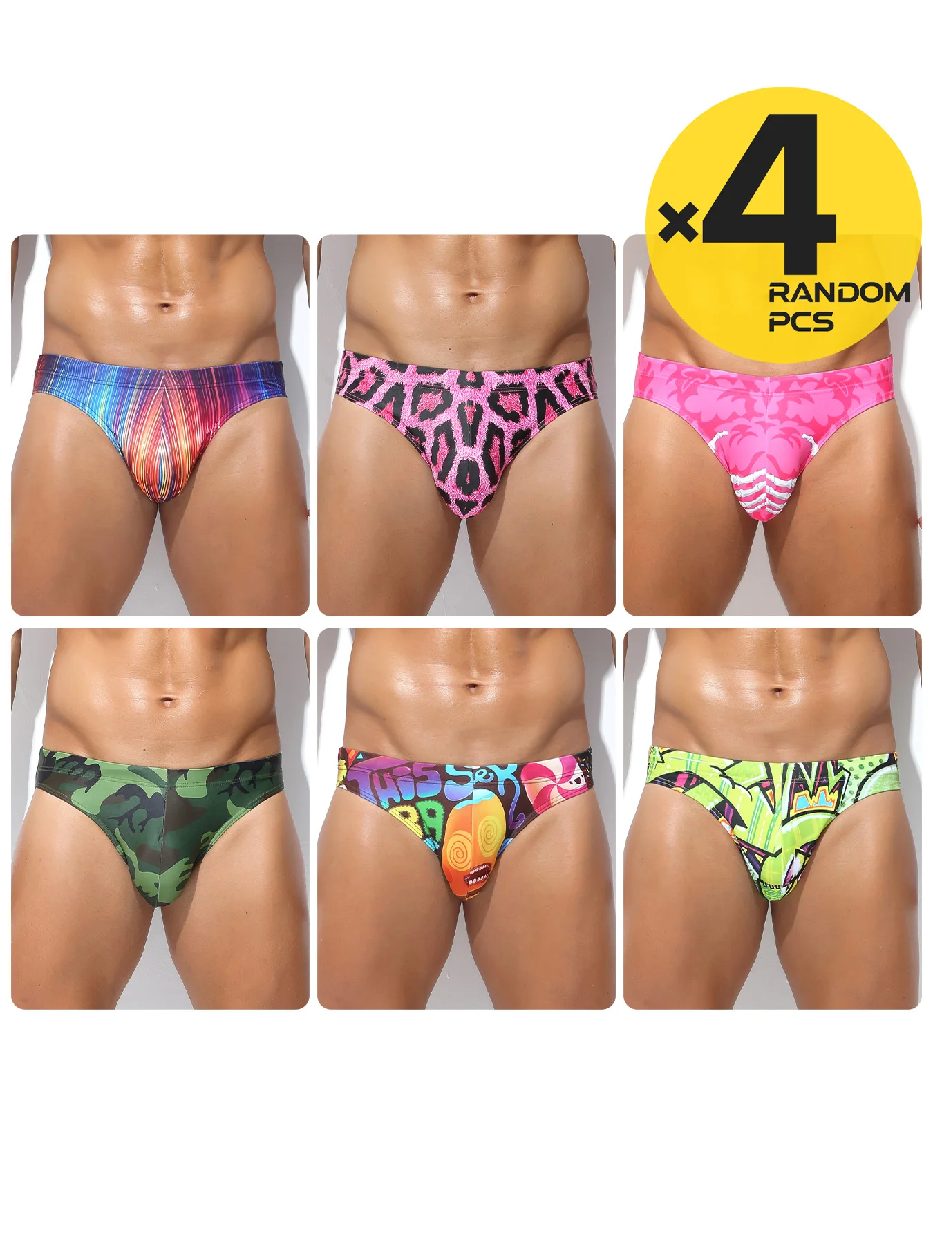 Men Swimming Trunks Sexy Low-waisted Briefs Bikini Summer Sport Beach Shorts Swimsuit Bathing Suit Surfing Randomly 2/3/4PCS