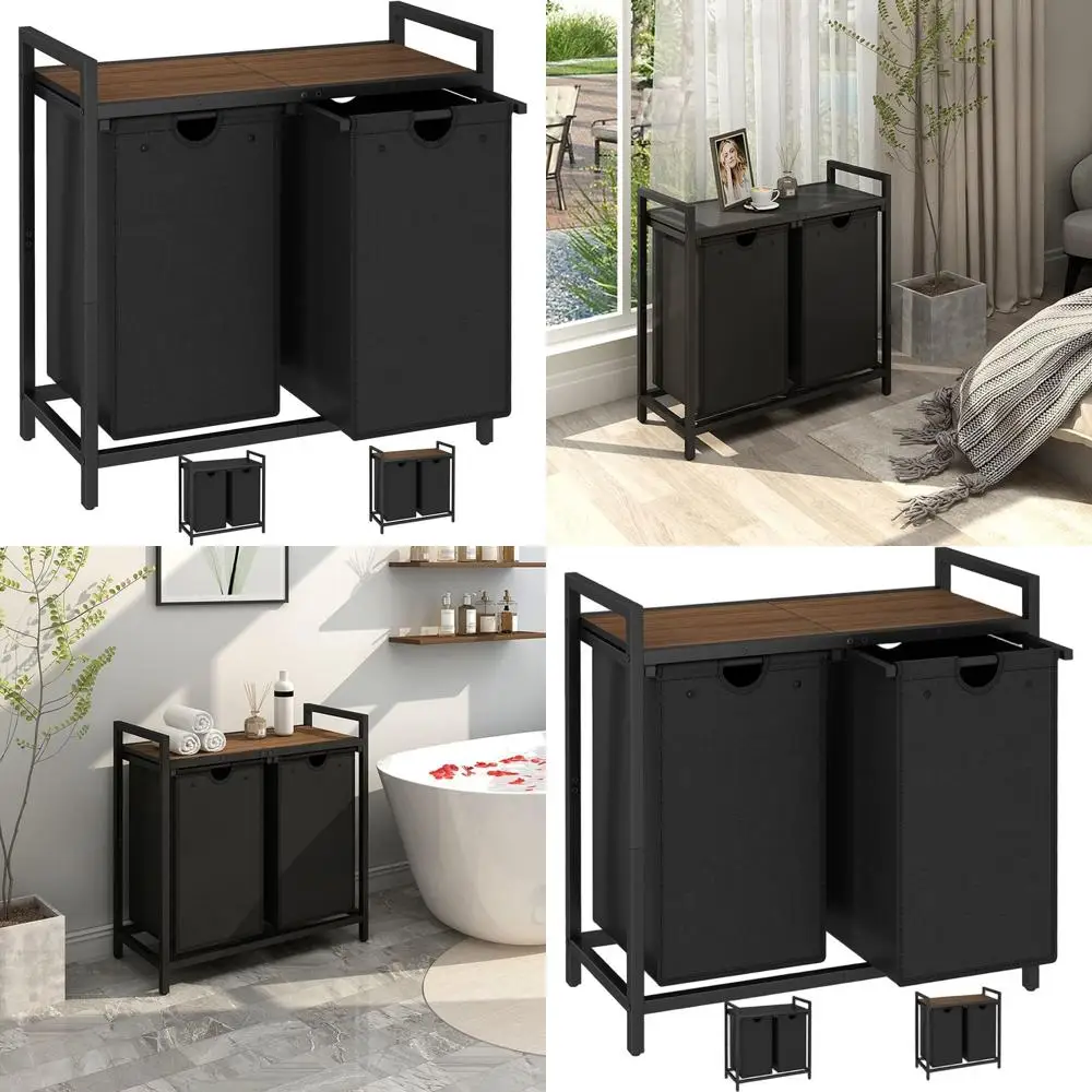 

Dual-Tone 48L Laundry Basket Set with 2 Detachable Sorter Bags for Clothes Organization in Laundry Room or Bathroom