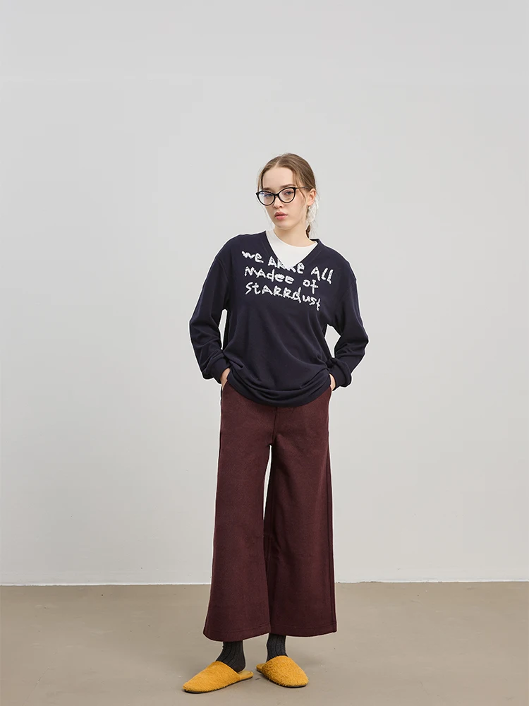 

IAMFF Soft Woolen Wide Leg Pants Women's Autumn Winter New Straight Tube Knit Trousers Casual Commute Sle l Waist