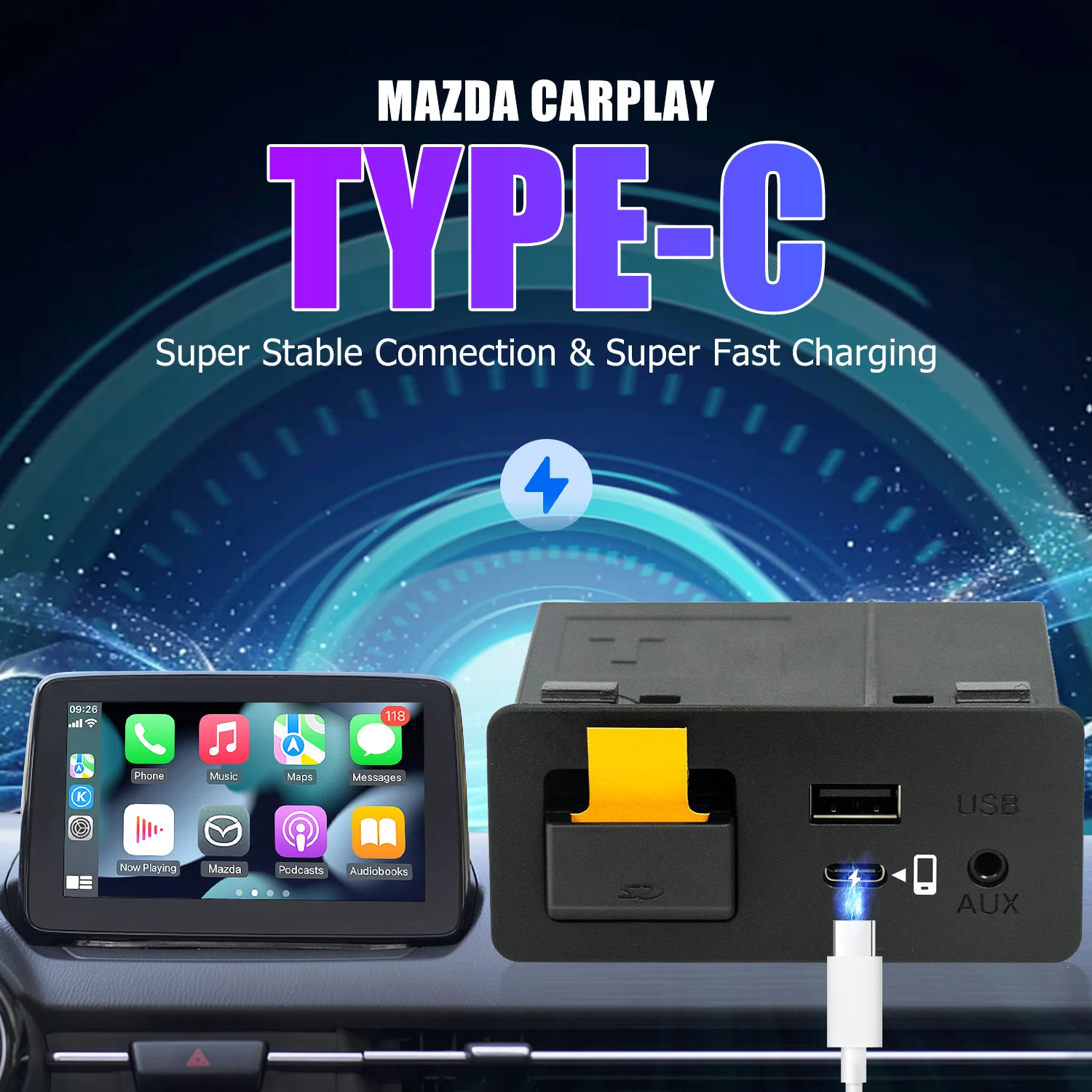 TYPE-C Mazda Almafa carplay android automat huby OEM Áttervezés USB  készlet számára Mazda 2 3 6 CX3 CX5 CX8 CX9 MX5 miata TK78669U0C-2023 Új