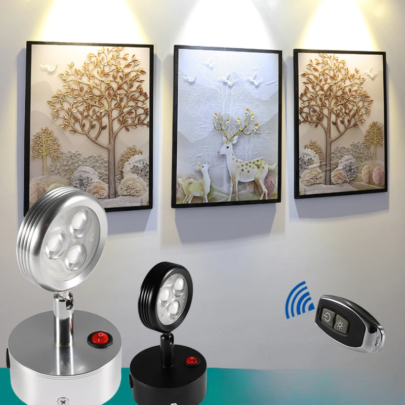 Background wall spotlights, no wiring, no punching, adhesive wireless rechargeable household, , remote control LED