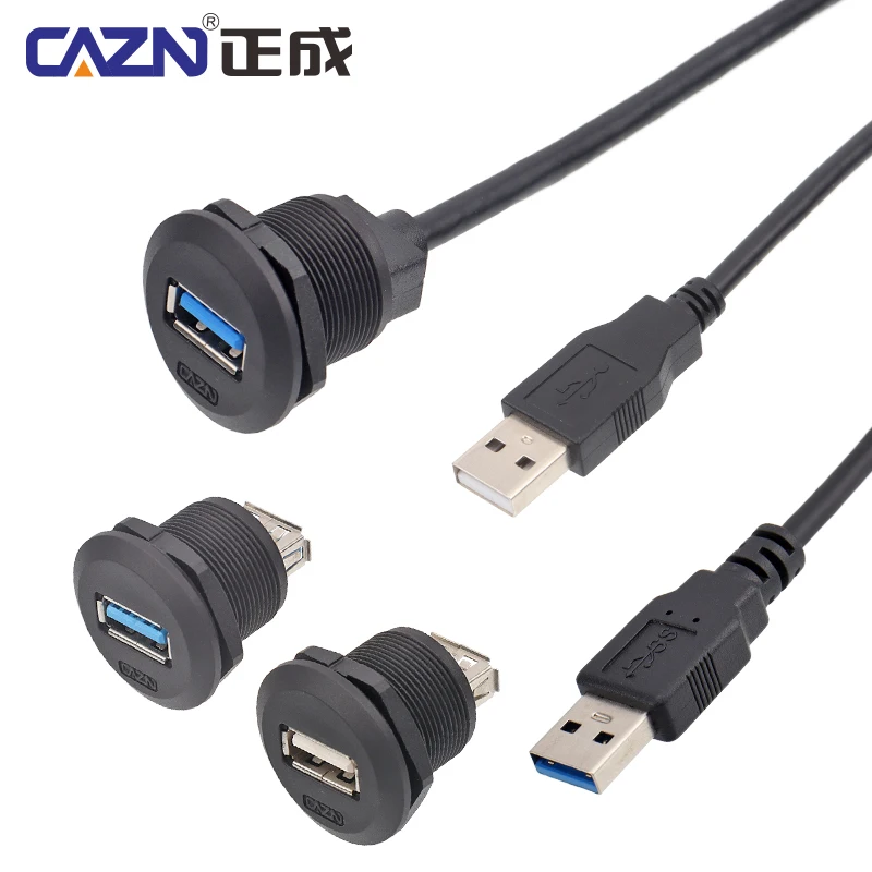 CAZN Factory Waterproof EP USB2.0 USB3.0 Threaded Female to Female Male Straight Socket