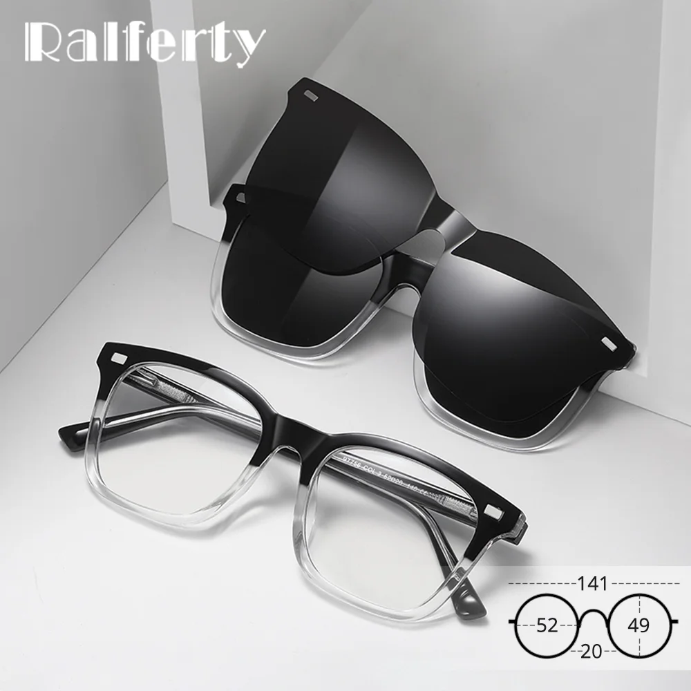 Ralferty 3 In 1 Magnet Sunglasses Men Polarized UV400 Sun Glasses Male Square Eyeglass Frame Prescription Optical Frame Driver