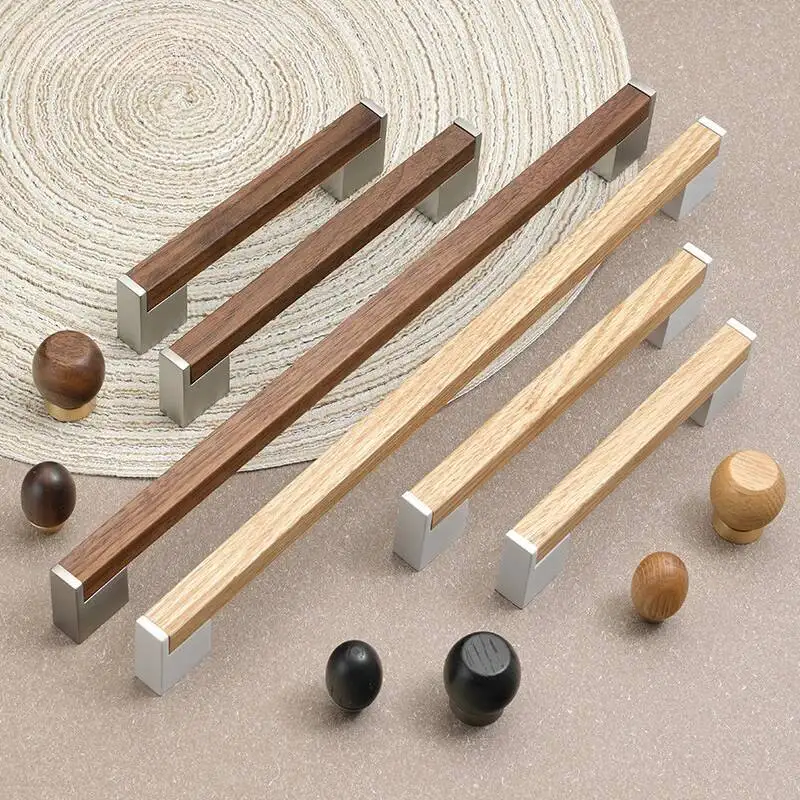 

Дверные ручки шкафа из орехового дерева, деревянные ручки шкафа для гардероба, ручки ящиков из черного дуба, современная мебельная фурнитура