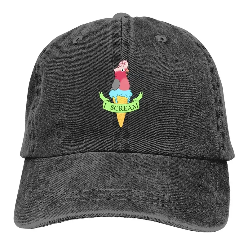 

Washed Men's Baseball Cap I Scream Ice Cream Galah Cockatoo Trucker Snapback Caps Dad Hat Parrot Birds Pet Golf Hats