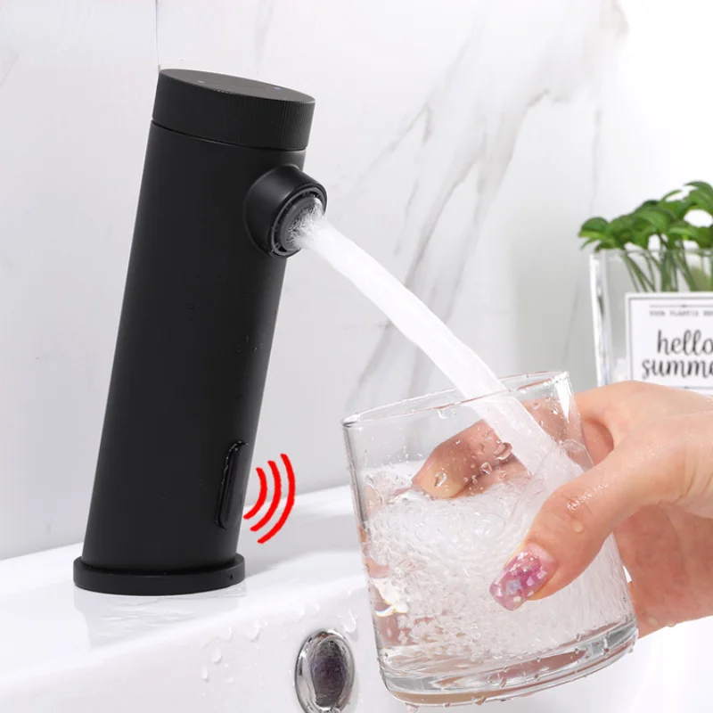 New Black Bathroom Sensor Faucets Hot and Cold Sink Mixer Kitchen Touchless Faucet Smart Infrared Basin Auto Faucet Vanity Tap