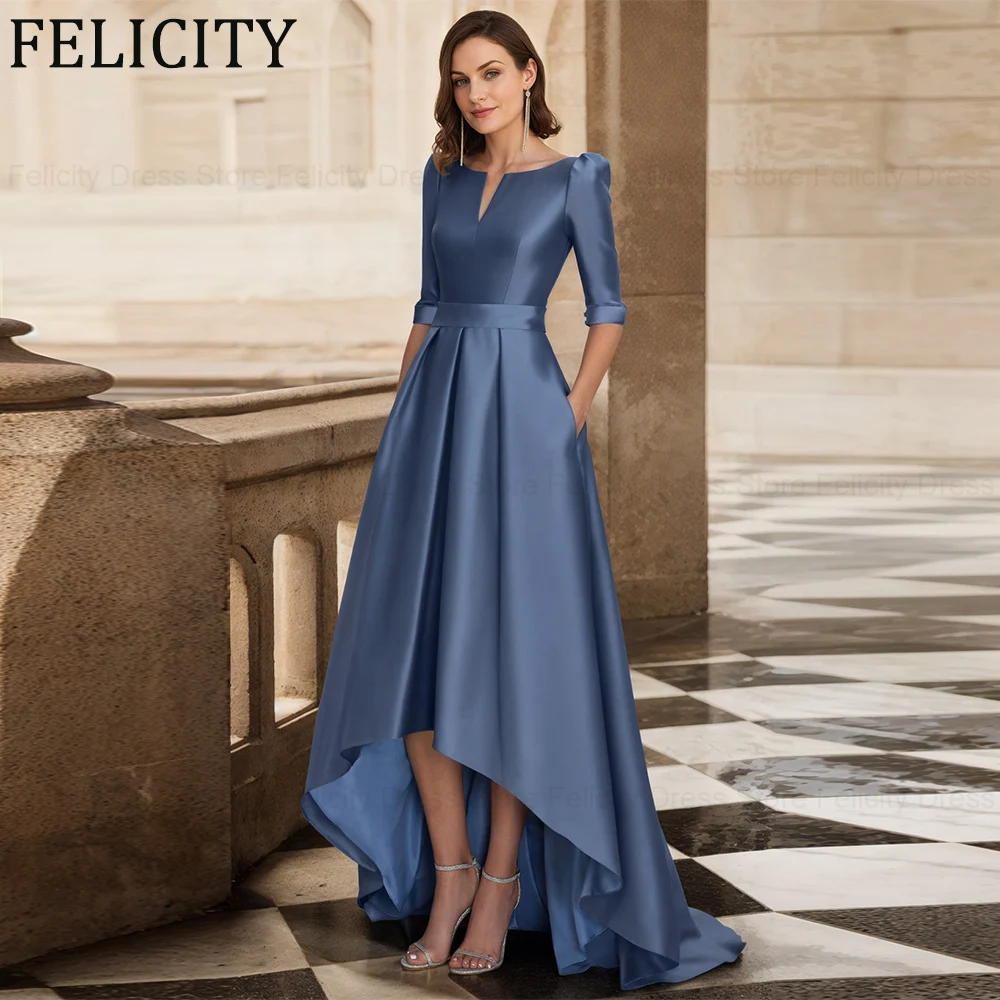 FELICITY Fashion Mother of the Bride Dresses 2024 A-Line Scoop Satin Wedding Guest Dresses Floor-Length Long Party Evening Gowns